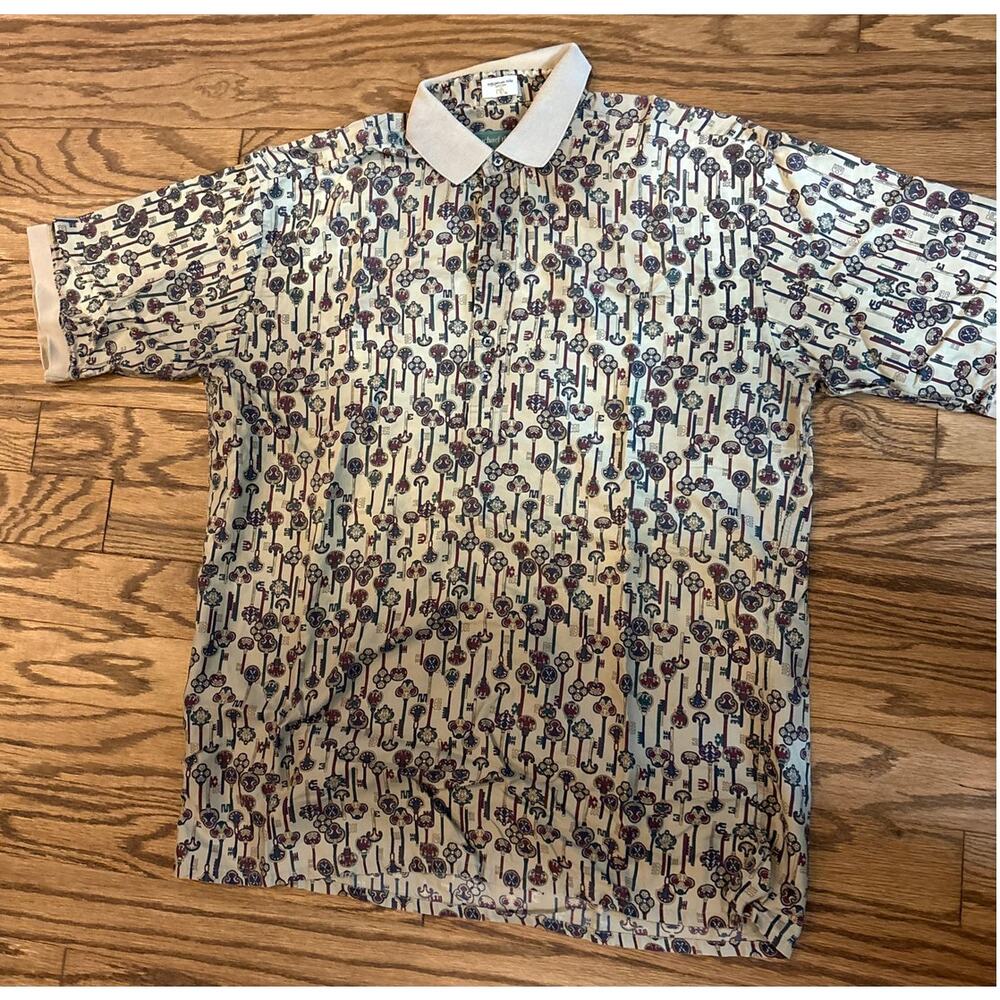 Michael Thomas Egyptian Nile Golf Polo Men's Sz L Brown Multicolor Made in USA